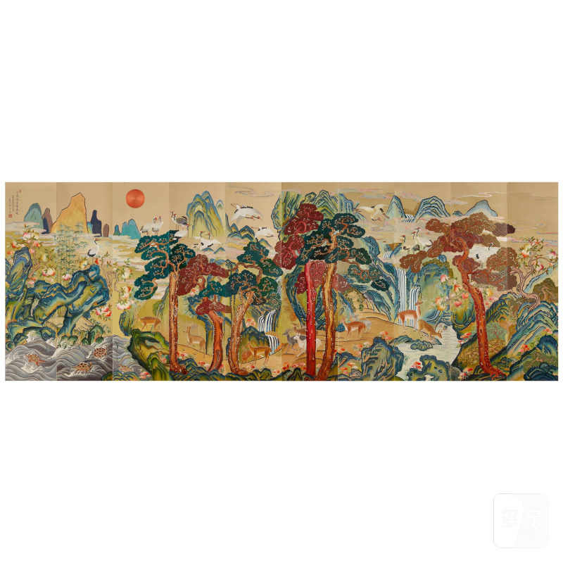 A KOREAN SILK-GROUND EMBROIDERED 'SIPJANGSAENG' TEN-PANEL SCREEN